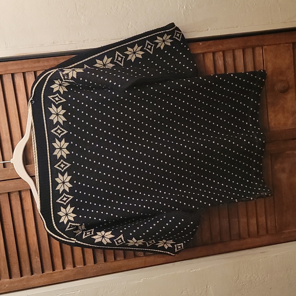 60s Nordic print snowflake print sweater black cream sweater